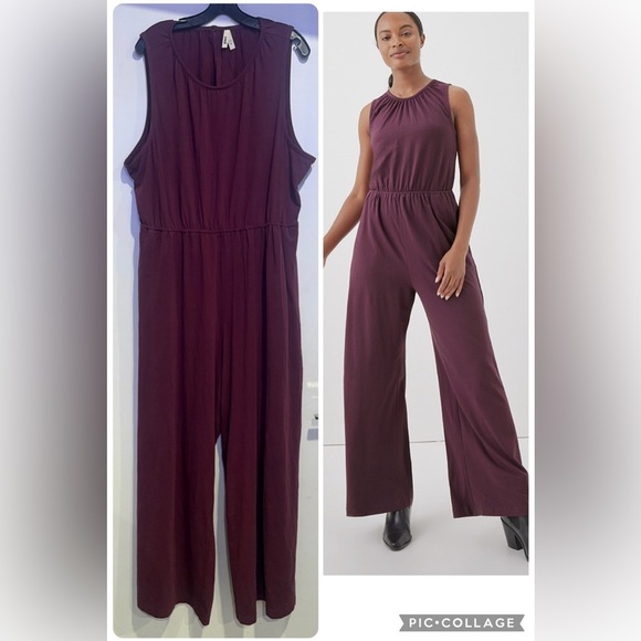 Pact Maroon Luxe Jersey Cut Out Wide Leg Jumpsuit Size XXXL - Picture 1 of 5